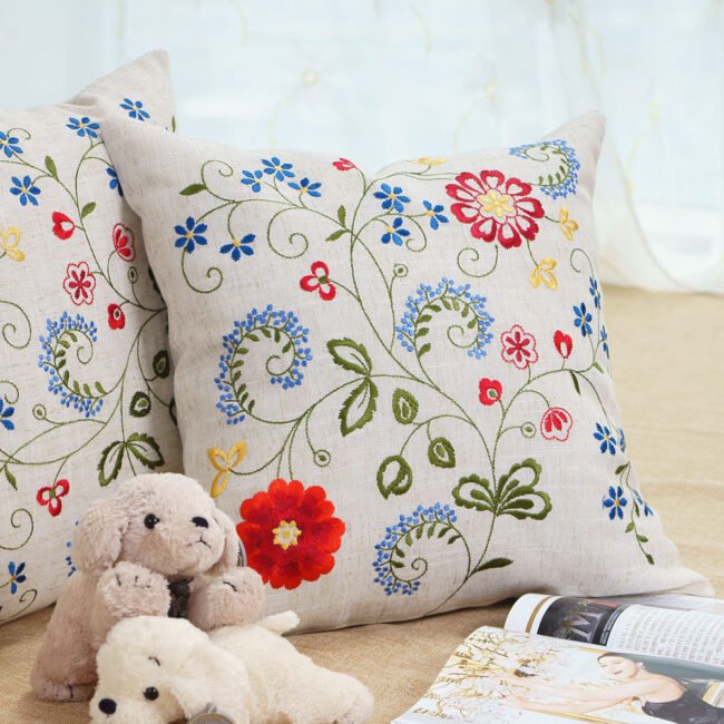 Pastoral Style Simple Fashion Embroidery Flowers And Plants Square European Sofa Living Room Bedside Cushions Waist Cloth Pillowcase